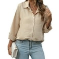 thumbnail image 4 of Womens Button Down Shirt Casual Lapel Long Sleeve Pocket Blouses Fall Outfits, 4 of 5