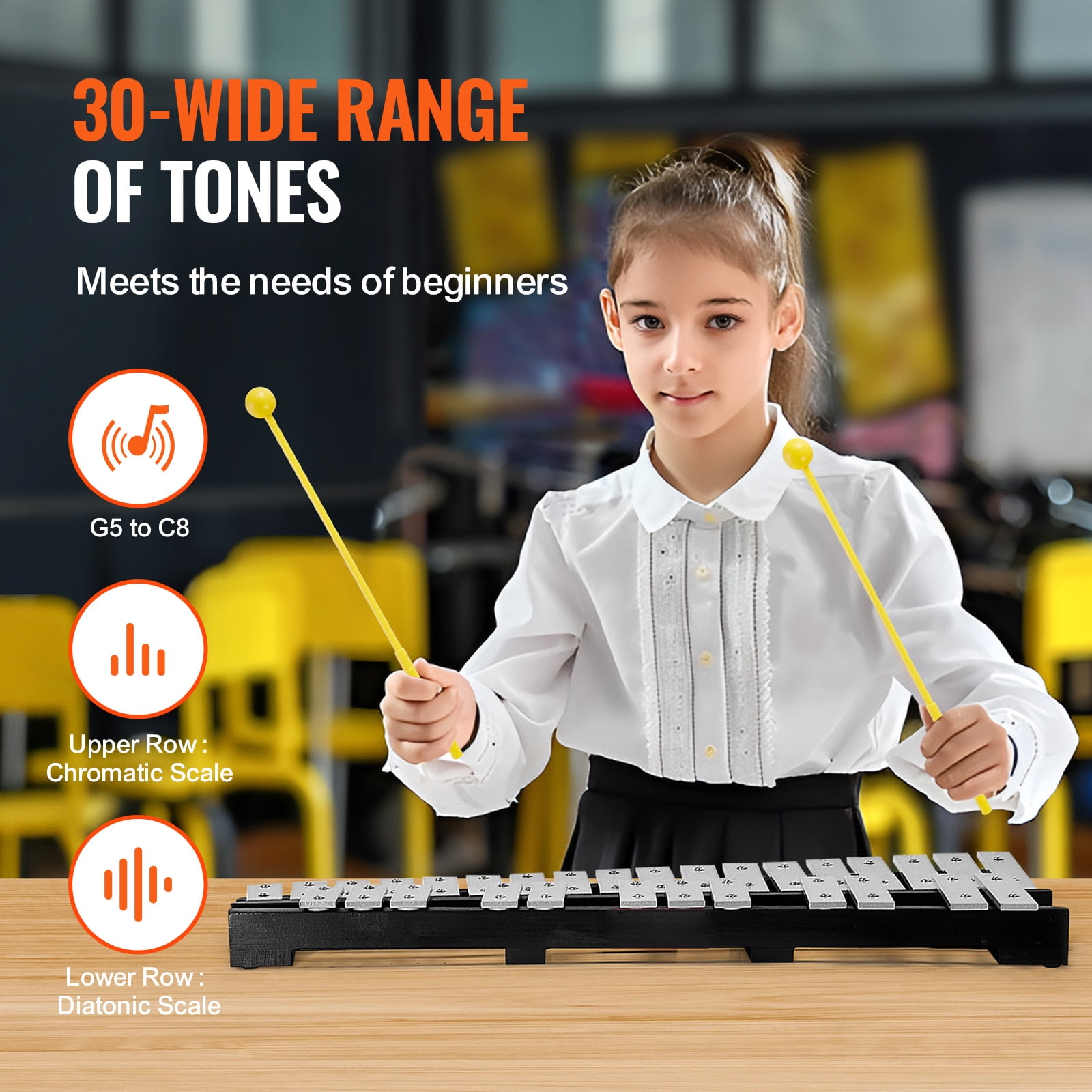 KFFKFF 30-Key Glockenspiel Set, Includes Mallets, Drumsticks & Portable Bag, Ideal Xylophone Percussion Kit for Learners & Enthusiasts