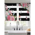 thumbnail image 2 of Pink Flowers Sheer Curtains 54 Inch Length 2 Panels Set Window Treatments, Spring Floral Butterflies Black White Striped Farmhouse Semi Curtains for Living Room/Bedroom/Kitchen, 104"W x 54"L, 2 of 7