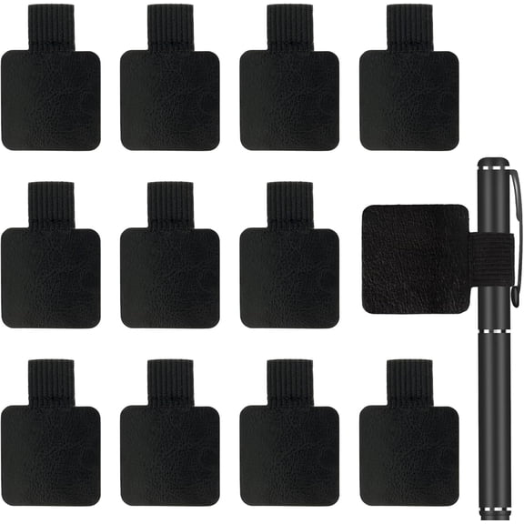 Self-Adhesive Pen Holders, 12 Pack - PU Leather with Elastic Loop for Notebooks, Planners, Tablets & Phone Cases