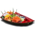 thumbnail image 1 of czcpp-HSSB-10RB, Sushi Boat Shape Plate Sushi Sashimi Serving Plate Melamine Plastic Tray 10 x 4.5 Inch (Red Black), 1 of 4