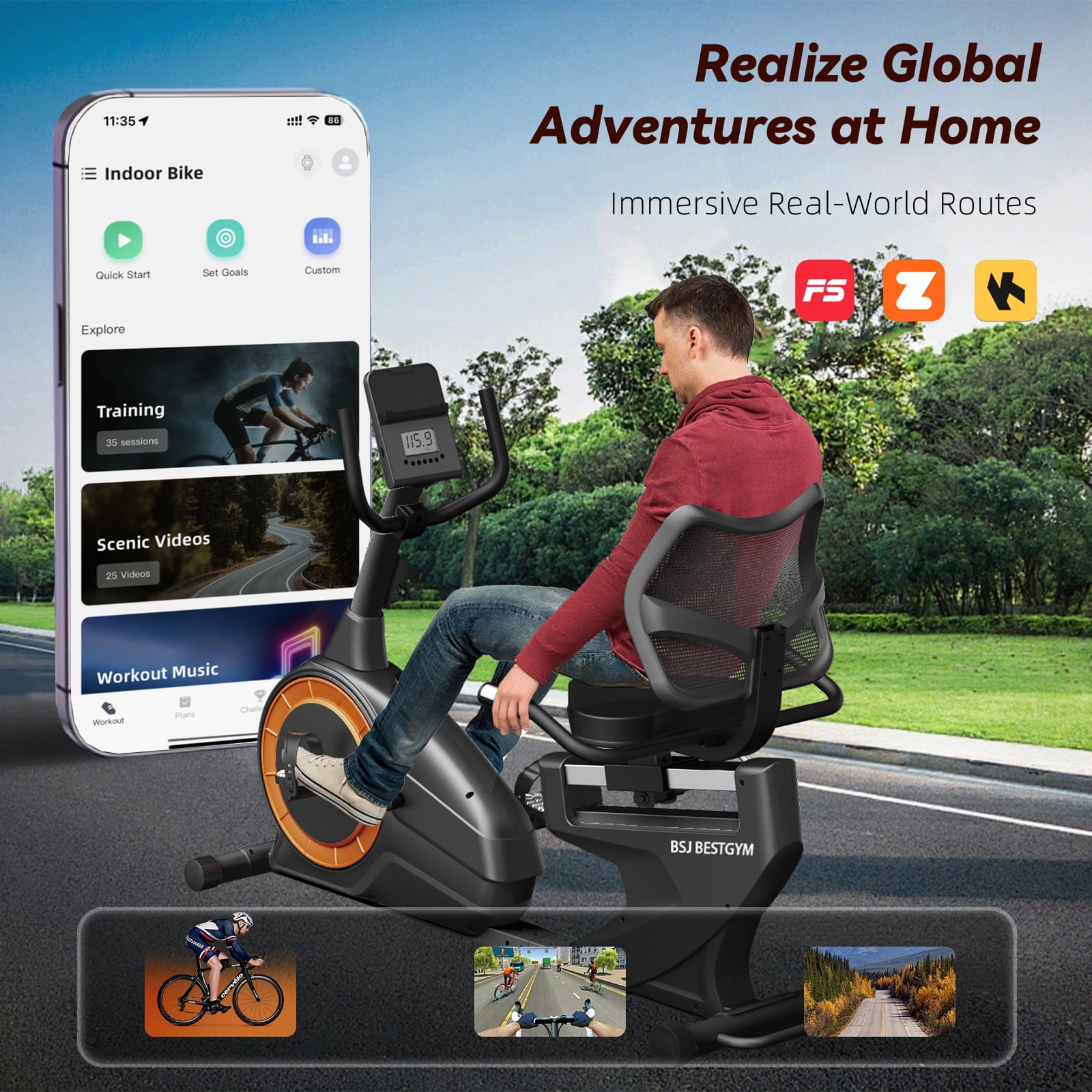 BSJ BESTGYM Recumbent Exercise Bike, Recumbent Stationary Bike for Home, Recumbent Bike 350LBS Weight Capacity, Magnetic Recumbent Bike with Smart APP, LCD Monitor, Heart Rate Handle