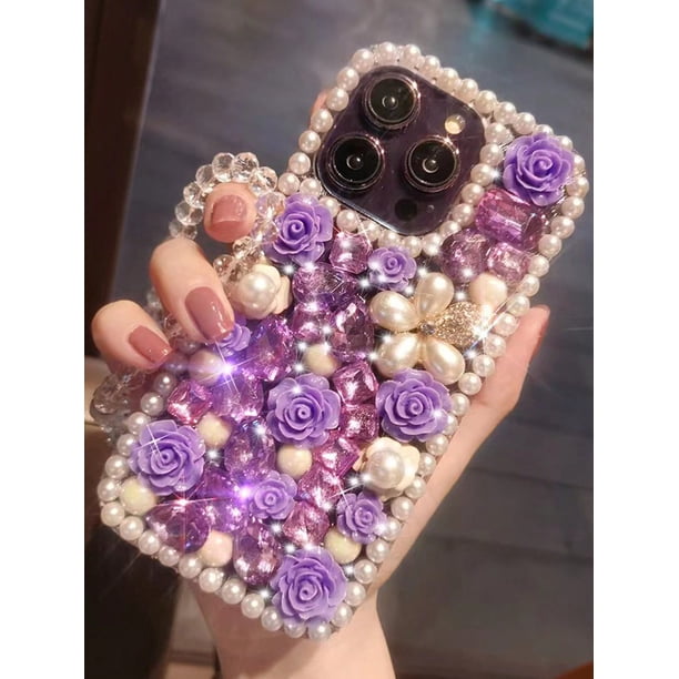 Fashionable Rhinestone Flower Design Hand Strap Phone Case Compatible With Iphone 14 Pro max Xr