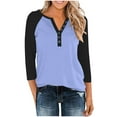 thumbnail image 5 of Felirenzacia Women's Button Down Raglan Shirt Tunic Top 3/4 Sleeve Color Block Henley Shirt, 5 of 6