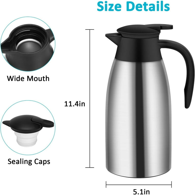 Flantor 2L Thermal Coffee Carafe Insulated Stainless Steel Double Wall Vacuum Thermos Thermal Flask Coffee Dispenser Keeping Coffee Water and Tea Hot