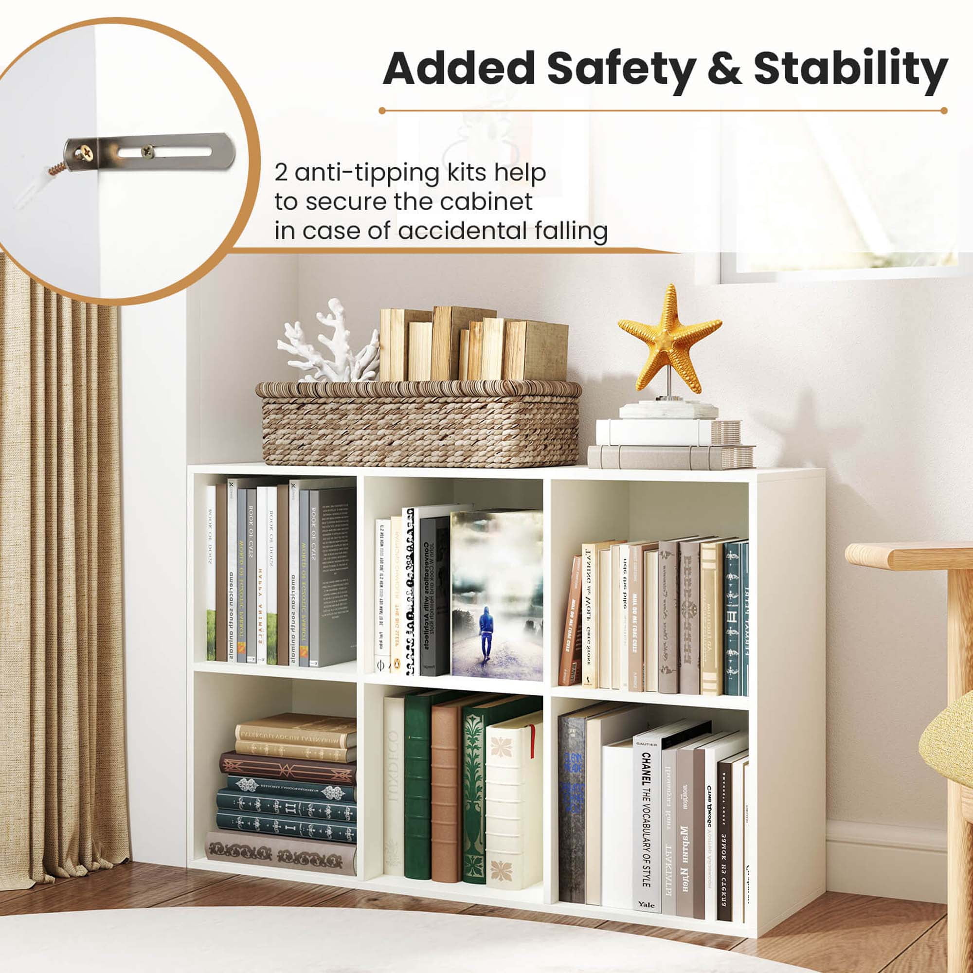 Costway 6-Cube Bookcase Modern 3-Tier Storage Organizer Horizontal Vertical Bookshelf