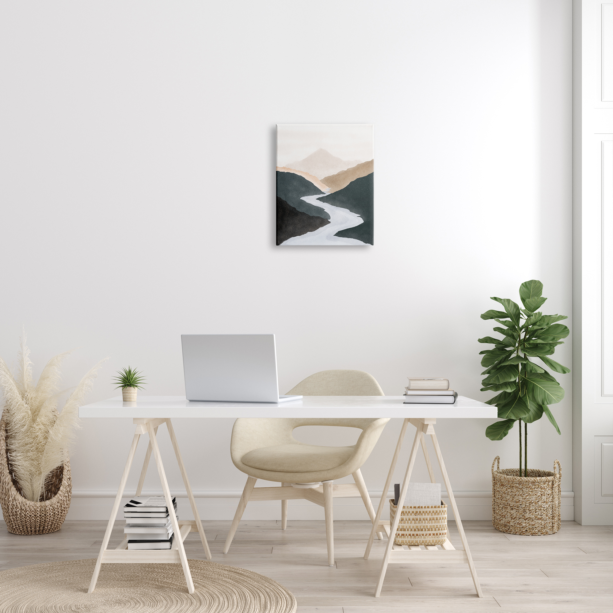 Stupell Industries Flowing River Nature Landscape Foggy Distant Mountain Painting Gallery Wrapped Canvas Print Wall Art, Design by JJ Design House LLC