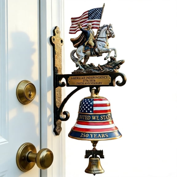 United States 250th Anniversary Wall Bell, 1776-2026 Patriotic Style, Handmade 3D Metal Enamel Crafted Commemorative Hanging Decor, 4th of July Outdoor Garden Fence Patio Decor
