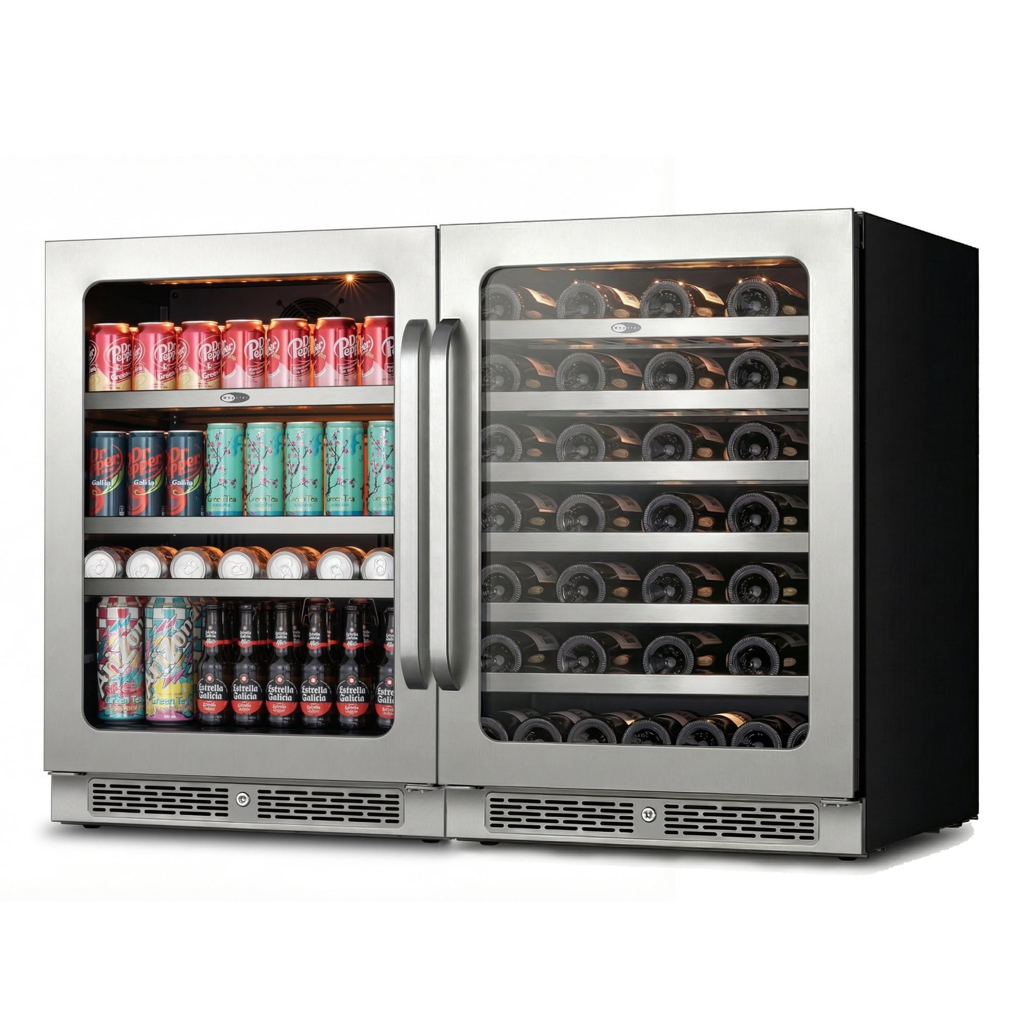 Whynter 48" Wine Cooler and Beverage Refrigerator - 2×24'' Wine Cooler Side by Side - Dual Zone Under Counter Fridge, Hold 140 Cans and 54 Bottles
