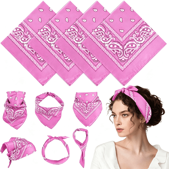 TELOLY Bandanas for Men Women 4/12/24/30 Pack,Paisley Pattern Bandana Bulk Headbands Handkerchief Face Mask 100% Polyester Pink Bandanas Bulk Pink Bandana Headband