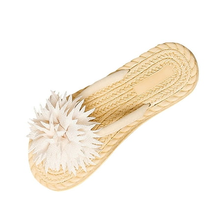 JDEFEG Pedicure Sandals for Women with Toe Separator Women Sandals Summer Beach Shoes Flip Flop Fashionable Flowers Comfortable Flat Light Casual High Heel Sandals for Women Size 12 Beige 37