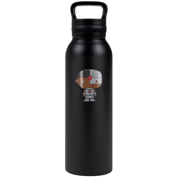 DC Cyborg Official Cyborg Chibi 24 oz Insulated Canteen Water Bottle, Leak Resistant, Vacuum Insulated Stainless Steel with Loop Cap, Black