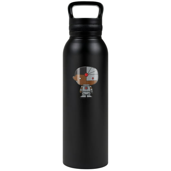 DC Cyborg Official Cyborg Chibi 24 oz Insulated Canteen Water Bottle, Leak Resistant, Vacuum Insulated Stainless Steel with Loop Cap, Black