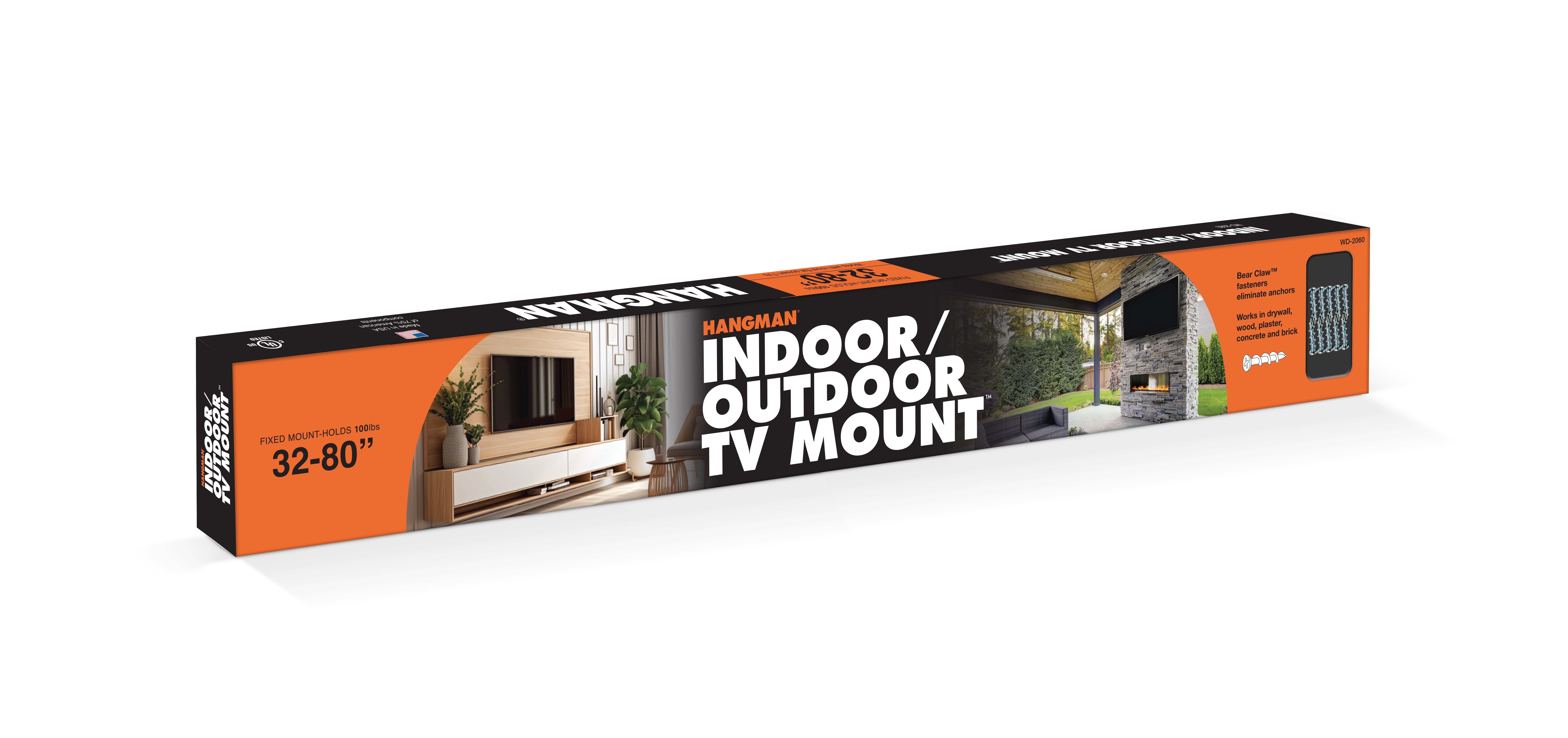 Hangman Indoor Outdoor TV Mount - Fits TVs 32"-80"  - Holds 100 lbs. - All Surface - No Studs, No Anchors Required