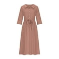 thumbnail image 5 of Meichang Cotton Linen Dresses for Women Solid Lapel Button Midi Dresses 3/4 Sleeve Tie Waist A Line Dresses Flowy Pleated Casual Dresses Red XL, 5 of 6