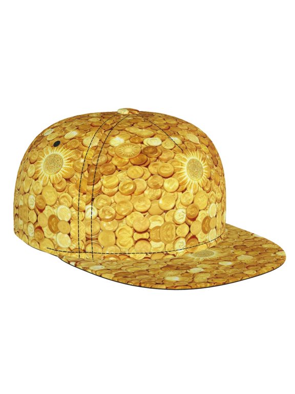 Men Women Snapback Hat Gold Coins Amazing Hip Hop Style Flat Bill Baseball Cap