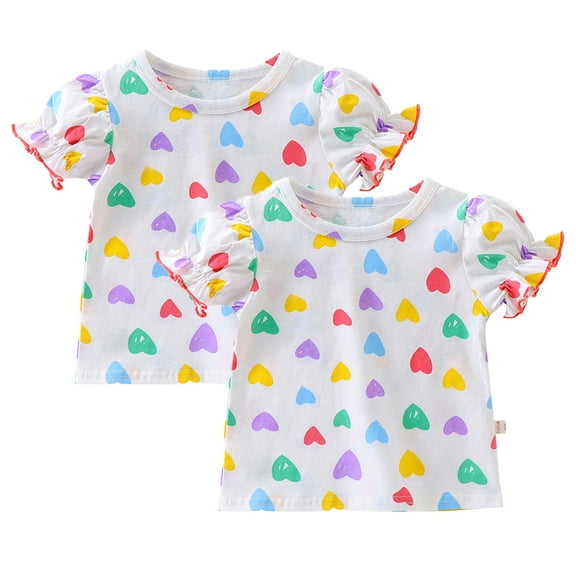 YTDSCS Kids Toddler Girls Printed T Shirt for 1-8 Years Ruffle Short Sleeve Tops Baby Cotton Casual Tees Clothes