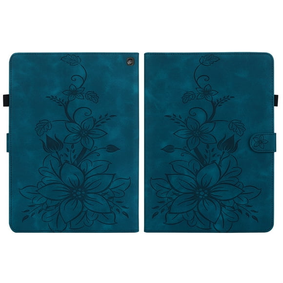 XYX Tablet Case for Kindle Fire HD 10 (13th Generation, 2023 Release), Lily Flower Pattern PU Leather Multiple Viewing Angles Stand Slim Folio Tablet Cover (Blue)