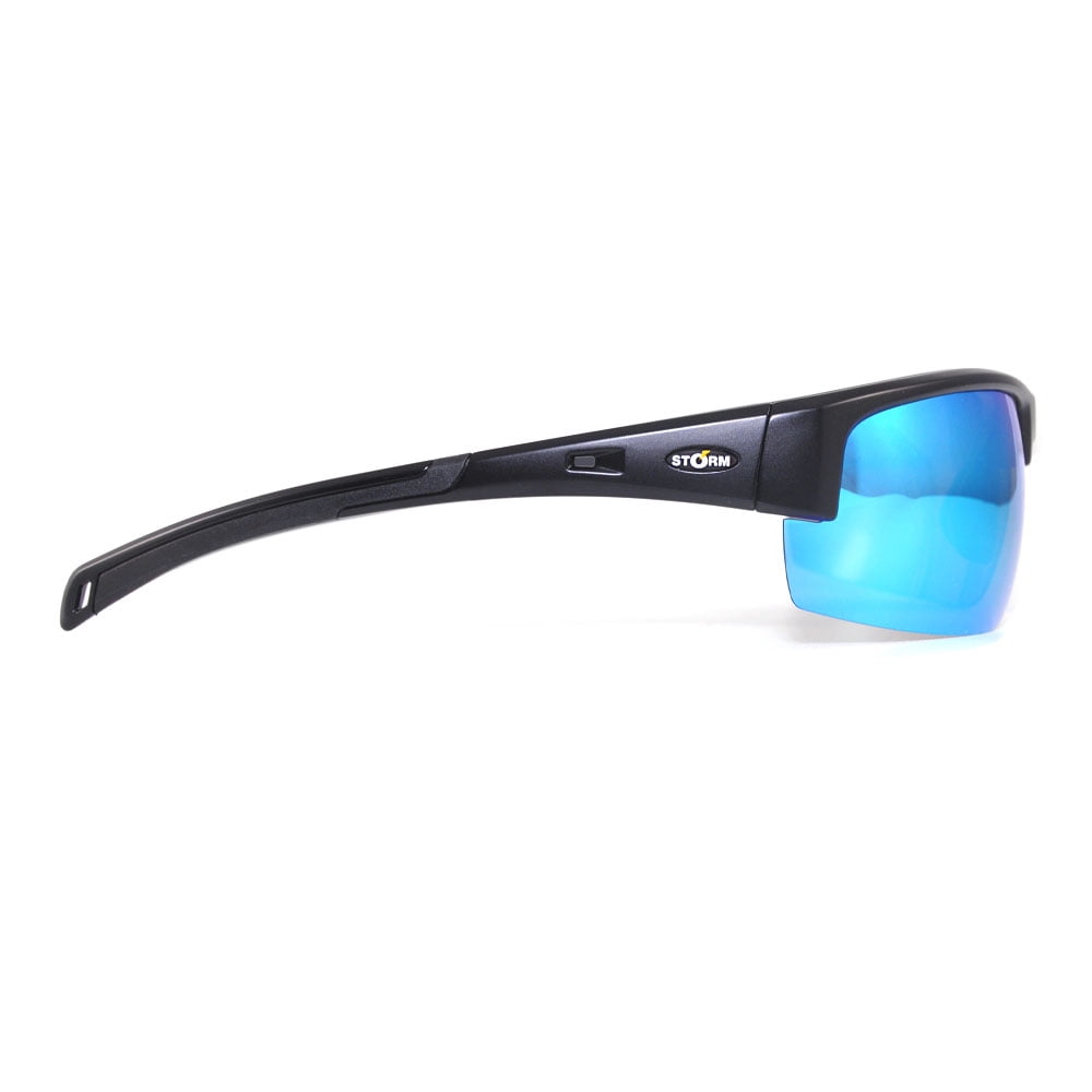 Storm Polarized Adult Half Frame Sports Fishing Sunglasses, STF-601121A, Black with Deep Blue Lens
