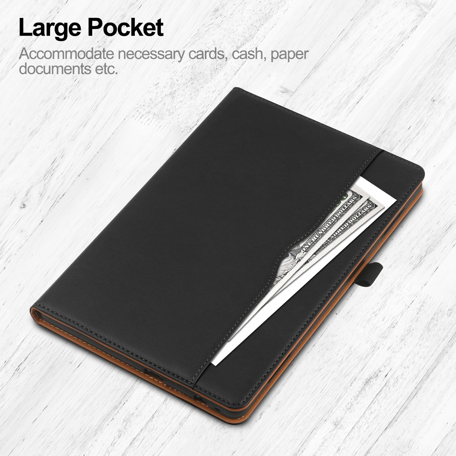 For iPad 6th 5th Gen Case/ iPad Air 1 2 Case, Auto Sleep Wake Kickstand Elastic Band Pencil Holder Front Pocket Business Case for Apple iPad 9.7" 2018/2017/ iPad Air 1 2 9.7", Black