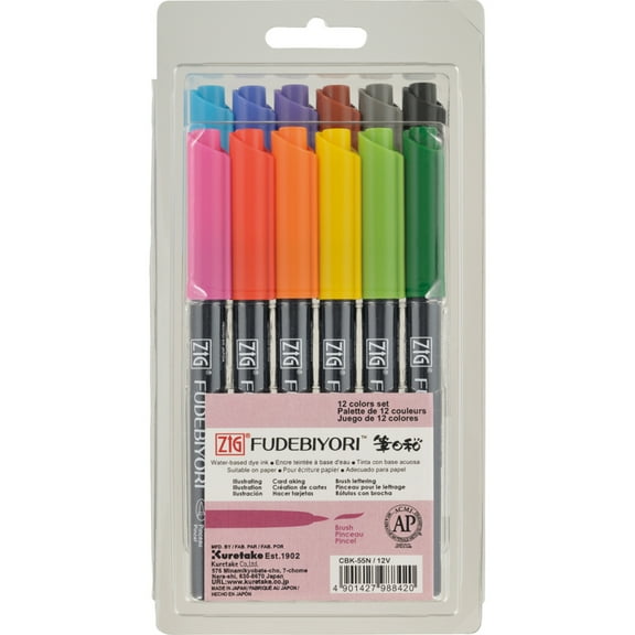 Kuretake Zig Fudebiyori Brush Pen Set, 12-Colors
