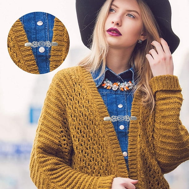 4 Piezas De Clip De Cincha Vintage, Cincha De Vestido, Suéter De Capa, Chal De Cárdigan, Clips De Camisa Para Ropa De Mujer, Acero Inoxidable, No Es Una Piedra Preciosa