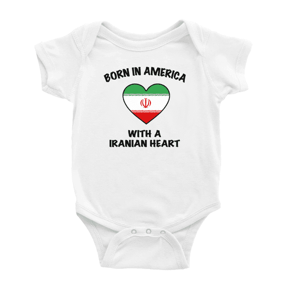 Born In America With A Iranian Heart Funny Infant Boys Girl Baby Bodysuit