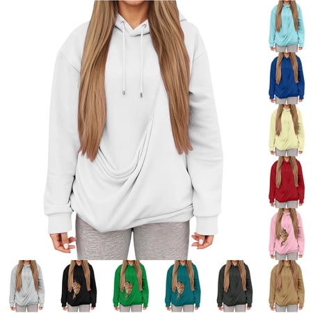 XAOFW Cozy Winter Hoodies For Women Long Sleeve Hooded Sweatshirt Loose Fit Pullover Hoodies With Large Pet Pouch Comfortable Tops XL