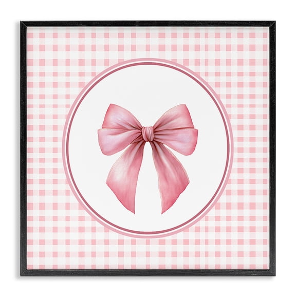 Stupell Industries Traditional Pink Bow with Circular Gingham Black Framed Giclee Art, 12 x 12, by Christine Simpson Art