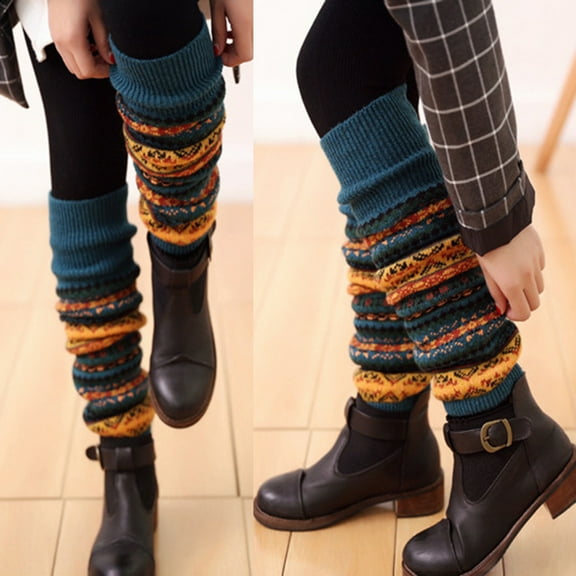 SPRING PARK Fashion Women Christmas Snow Print Winter Warm Long Leg Warmers Boot Footless Knee High Knit Crochet Socks