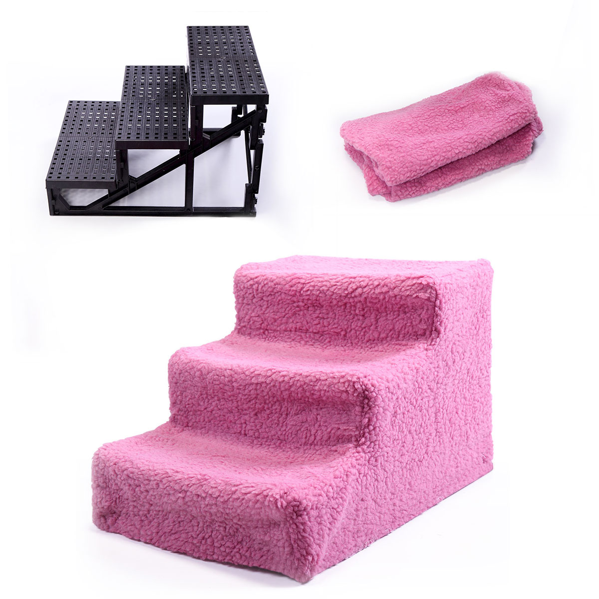 Coziwow Pet Stairs 3 Steps Indoor Dog Cat Steps Removable Washable Pets Ramp Ladder Pink - image 4 of 10