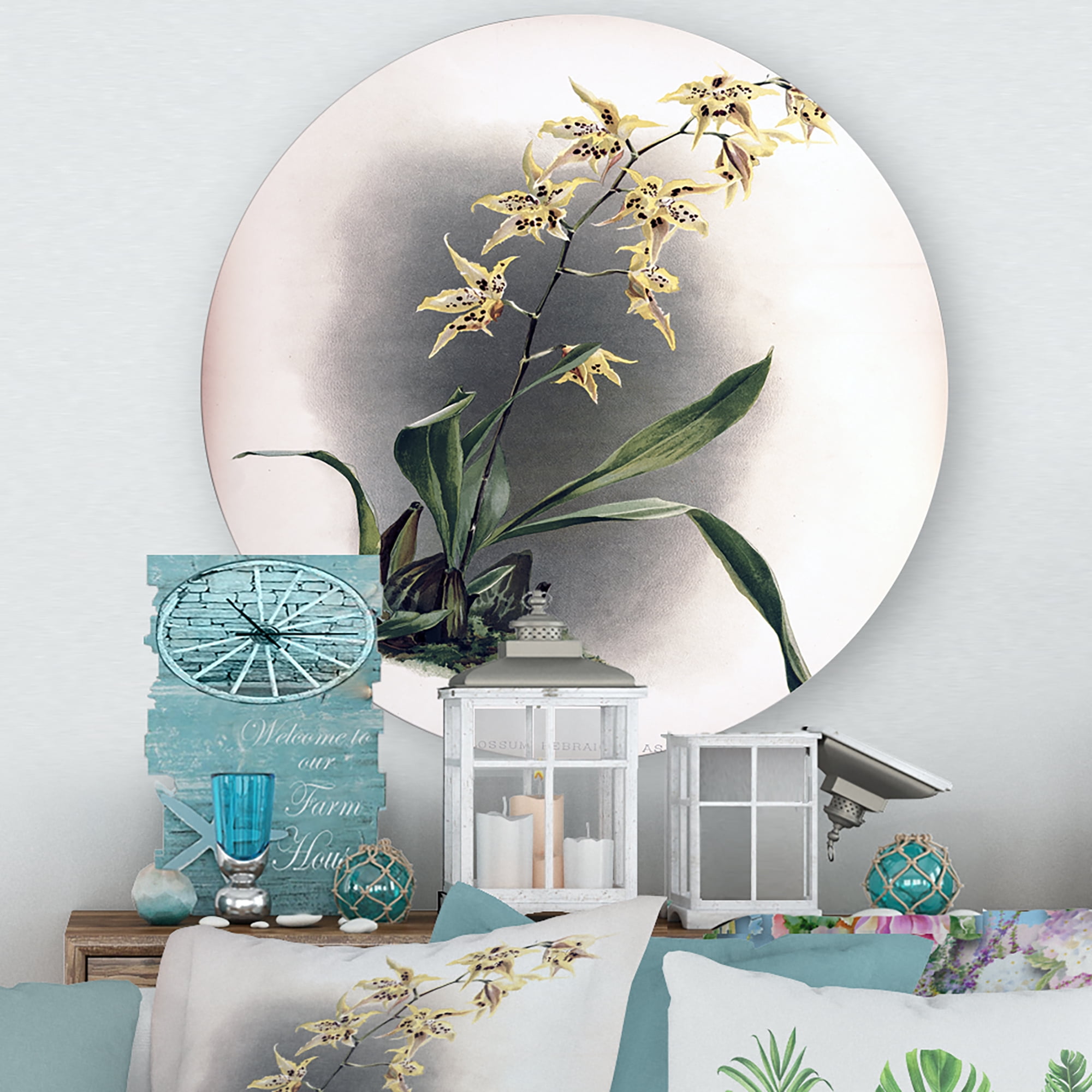 Designart 'Ancient Orchid Flower' Traditional Circle Metal Wall Art 11x11 - Disc of 11