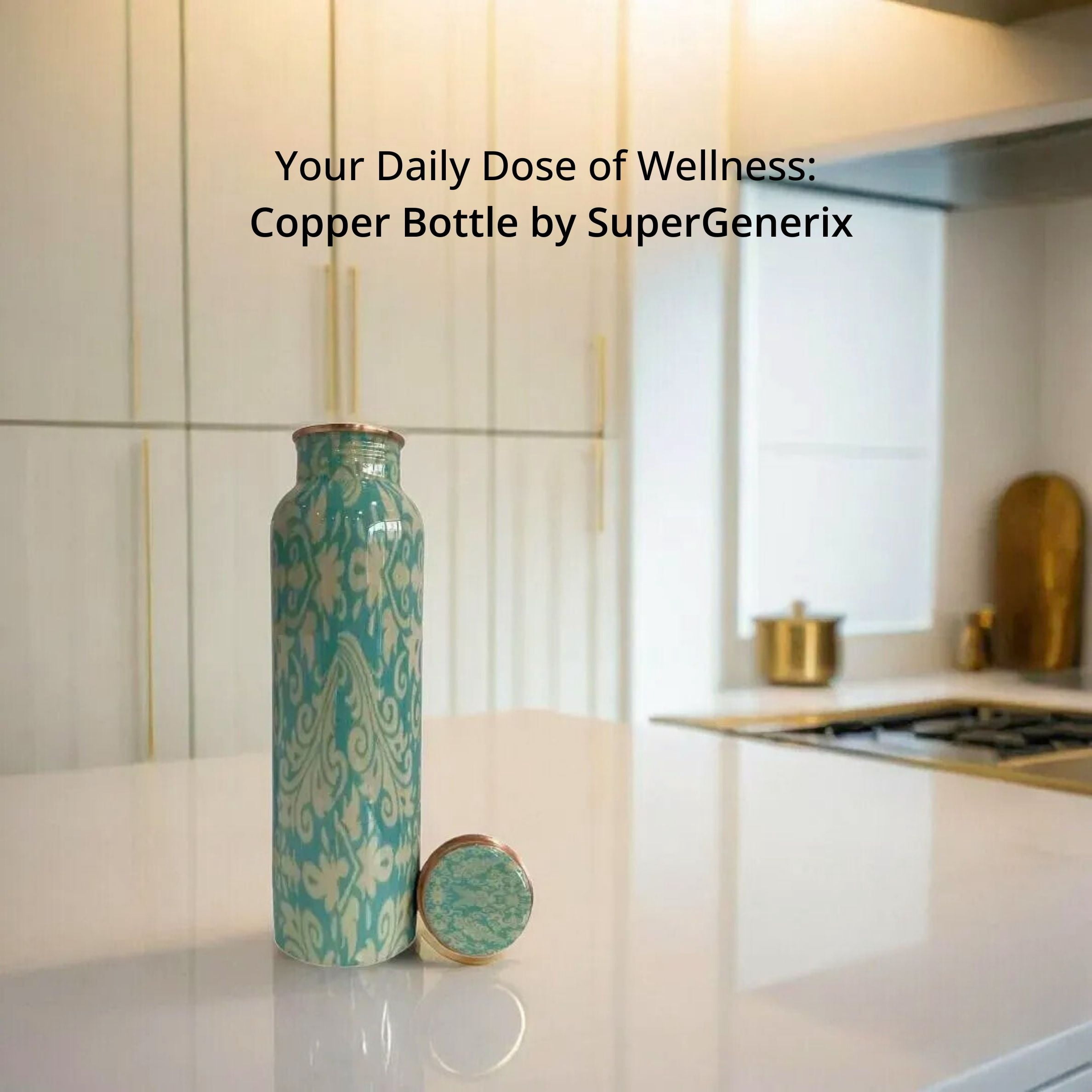 SuperGeneriX 34 oz Copper Water Bottle - Leakproof Durable Metal Travel Bottle (Abstract Blue)
