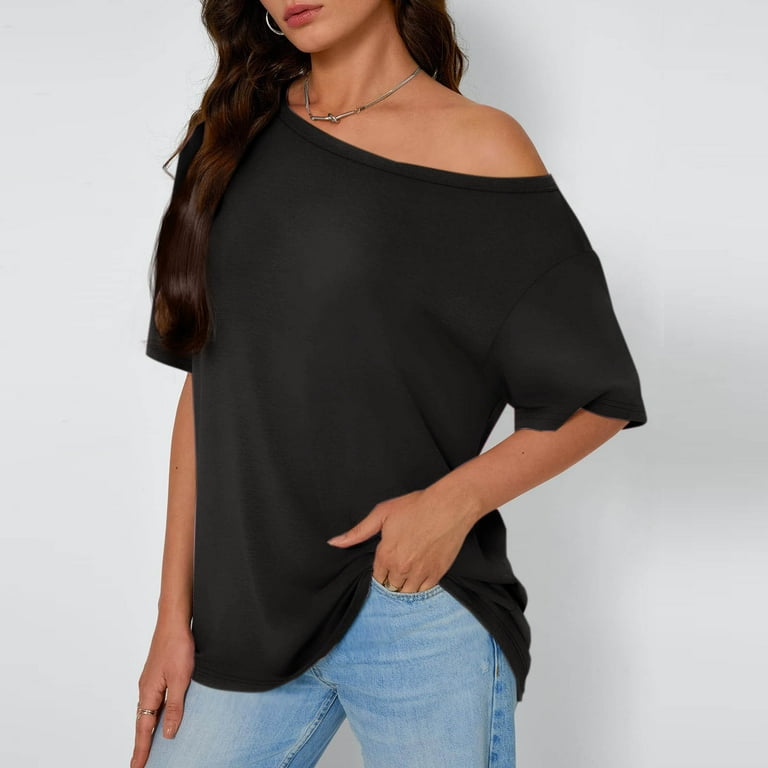 Uaswgudfs Women's Off-Shoulder Blouse Top with Wide Neckline