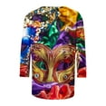 thumbnail image 4 of DDAPJ pyju Mardi Gras T-shirt Femme Manches 3/4 Masque Graphique Tees Mardi Carnaval Fête Tee Tops Vacances Parade T-shirt Habillé Décontracté Col Rond Blouses Offres du Jour Prime Multicolore TG, 4 of 5