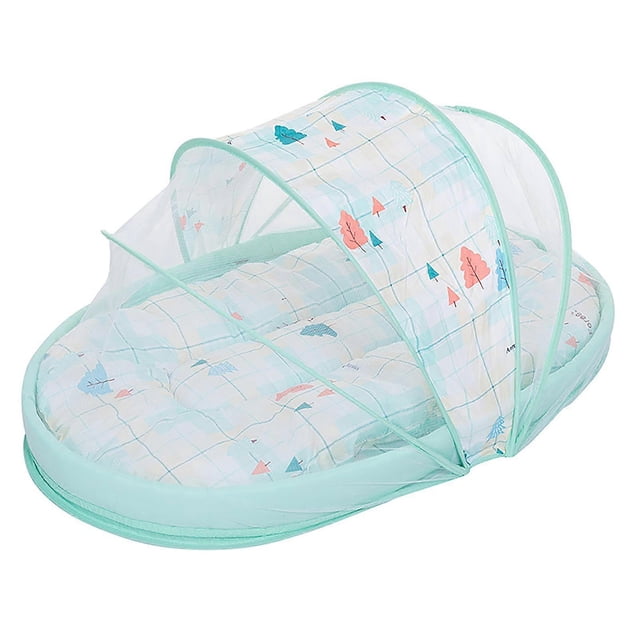 Newborn Foldable Crib Baby Anti Bug Net Bed Tent Kids Portable Folding Crib Cover Breathable Foldable Cots Blue