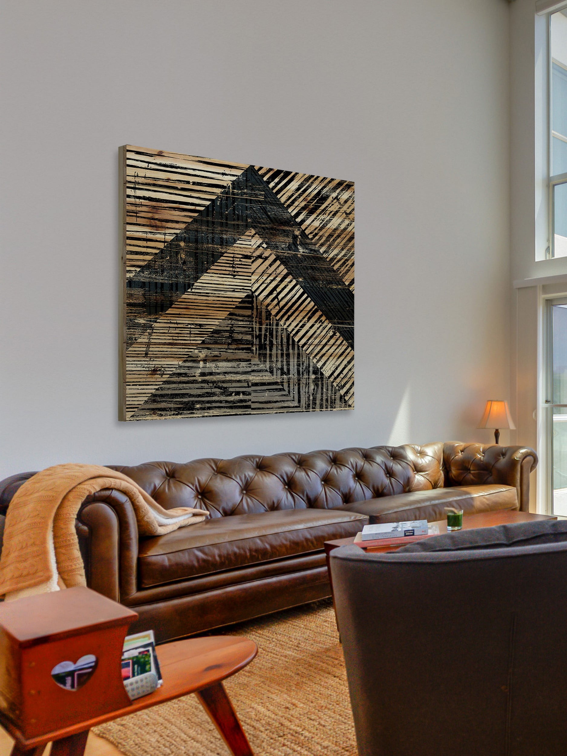 "Patterned Shapes" Painting Print on Natural Pine Wood