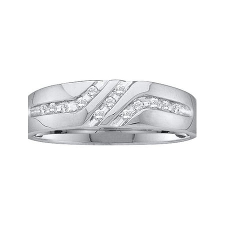 14k Mens Diamond Rings - 14kt White Gold Mens Round Diamond 5mm Wedding Anniversary Band Ring 1/8 Cttw