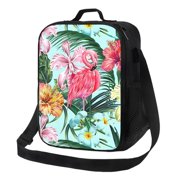 Pink Flamingos Lunch Bag Insulated Thermal Box with Shoulder Strap & Handle for Work and Picnic