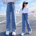 thumbnail image 4 of EnJoCho Girls 2026 Straight Jeans Kids Summer Versatile Y2𝗄 Elastic Waist Wide Leg Denim Pants Hi𝗉 Hop Fall Tween Trousers Girls High Waist Wide Leg Jeans, 4 of 8