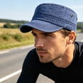 thumbnail image 3 of Summercome Military Cadet Army Cap for Men Women, Washed Cotton Vintage Adjustable Flat Top Baseball Cap, Blue, 3 of 7