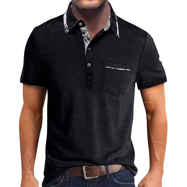 Men's Golf Shirt Casual Sports V Neck Ribbed Collar Short Sleeve Fashion Casual Solid Color Plain Spring & Summer Regular Fit L