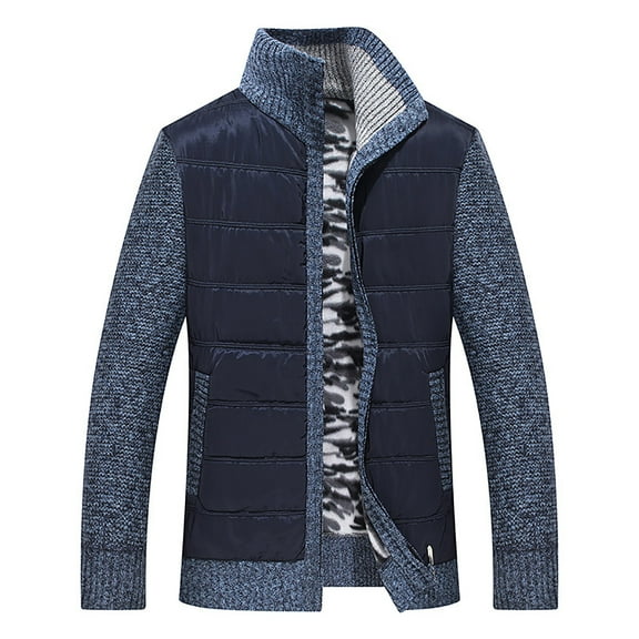 Ikevan Men'S Sweater Coat Plus Velvet Loose Knit Sweater Printed Cardigan Casual Blue 8(L)