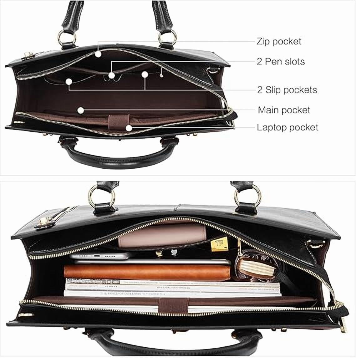 RKXQT Briefcase for Women 15.6 inch Leather Laptop Bag Vintage Slim Lawyer Business Bag Stylish Work Purse