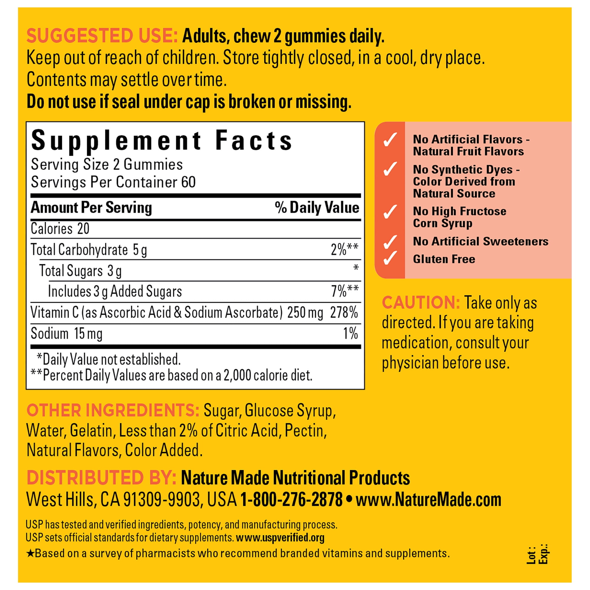 (3 pack) Nature Made Vitamin C 250 mg Per Serving Gummies, Dietary Supplement, 120 Count