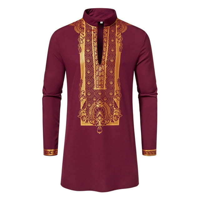 toraway Mode Mens Short Sets Ensemble 2 Pcs Mode Été Nouvelle Robe Nationale Coupe-Vent Impression Or Men's Manches Longues TG