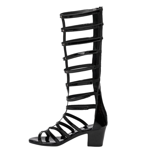 TIEVOSA Women's Summer Long Knee Length High HeeLED High HeeLED Hollow Back Zippered Roman Sandals