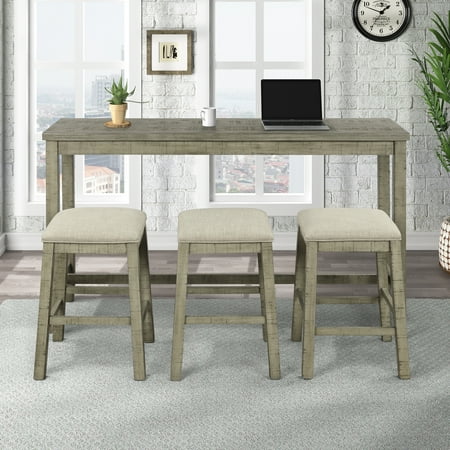Must Have 4 Piece Dining Room Table Set With Socket Office Fabric Padded Stools Counter Height Kitchen 3 Backless Barstools For Work Or Study Green From Anysun Accuweather Must Have 4 Piece Dining Room Table Set, Rustic Counter Height Kitchen Table And Chairs
