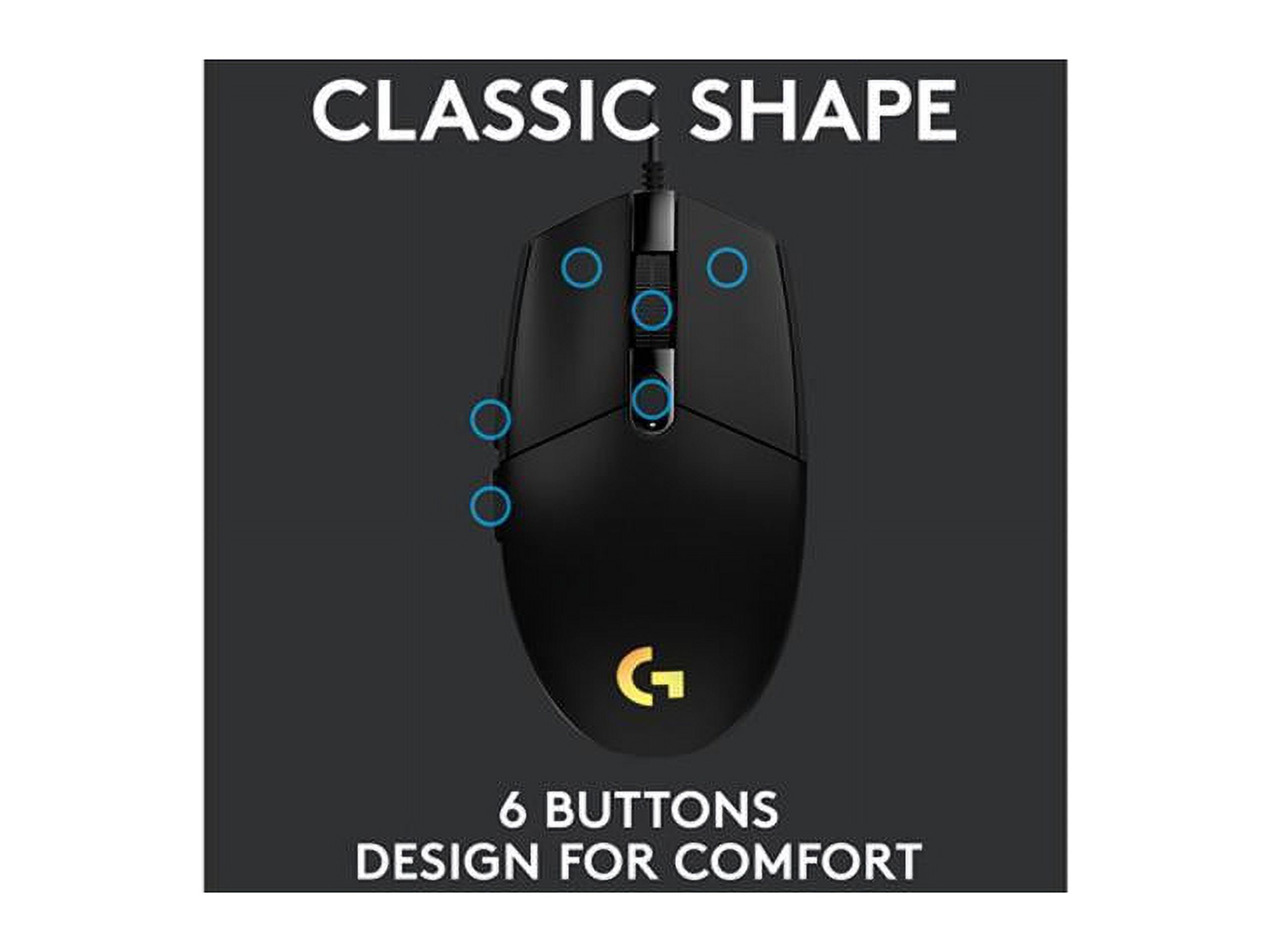Logitech G203 Wired Gaming Mouse, 8,000 DPI, Rainbow Optical Effect LIGHTSYNC RGB, 6 Programmable Buttons, On-Board Memory, Screen Mapping, PC/Mac Computer and Laptop Compatible - Black - image 5 of 7