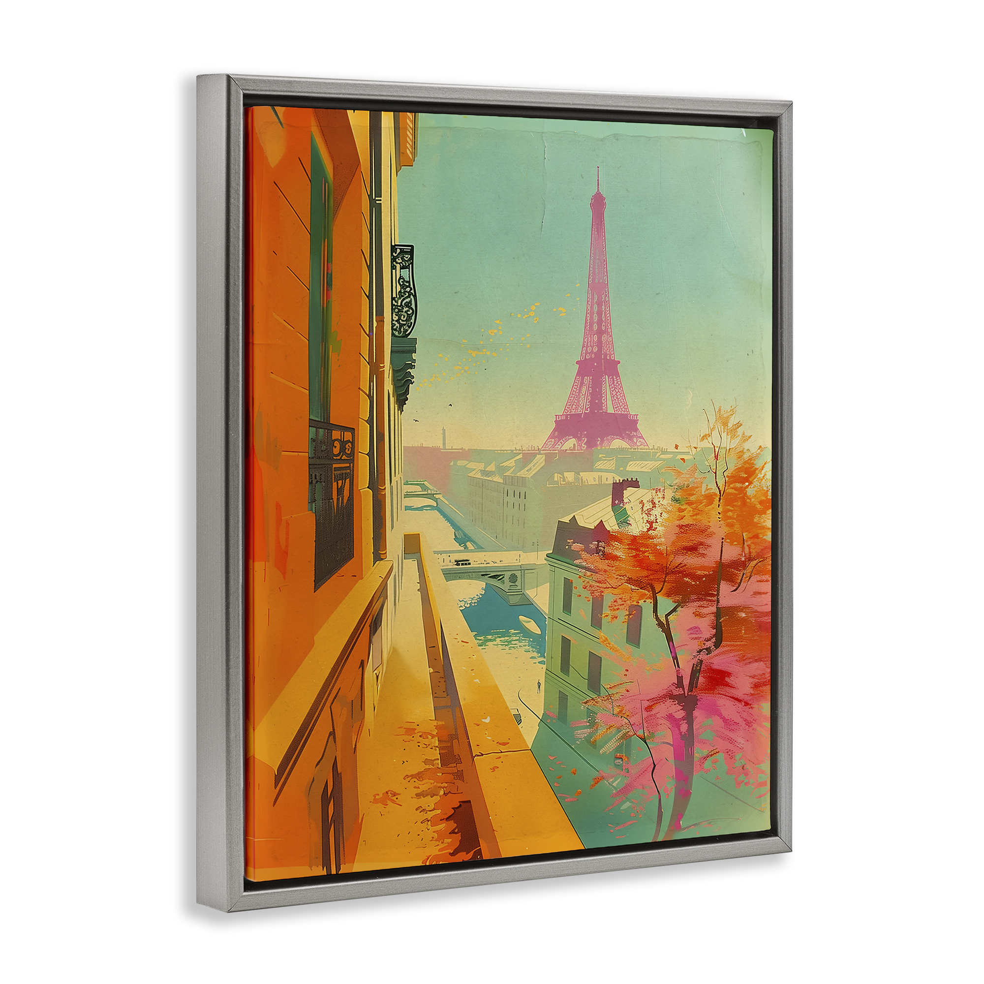 Stupell Industries Modern Eiffel Tower Town & City Painting Gray Floater Framed Art Print Wall Art, 17 x 21
